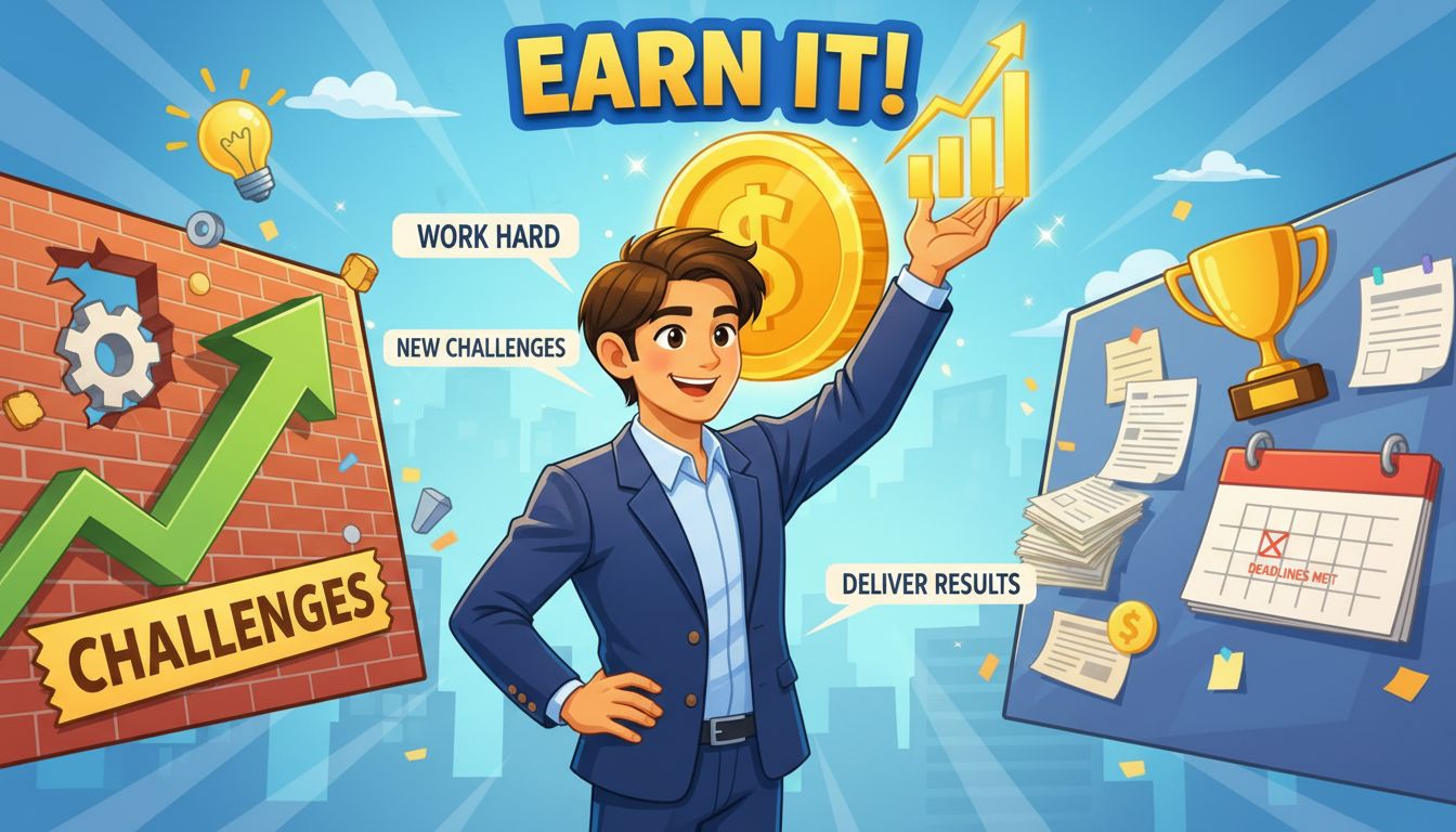 A person showing their accomplishments in the office, with a confident posture and a smile, holding a certificate of achievement