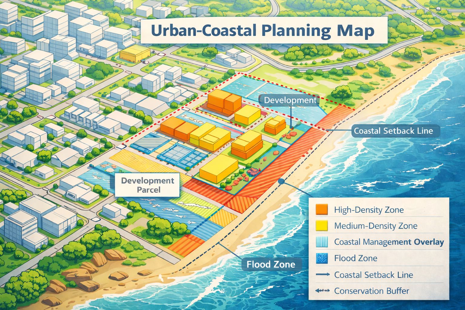 Urban coastal planning map showing a development parcel