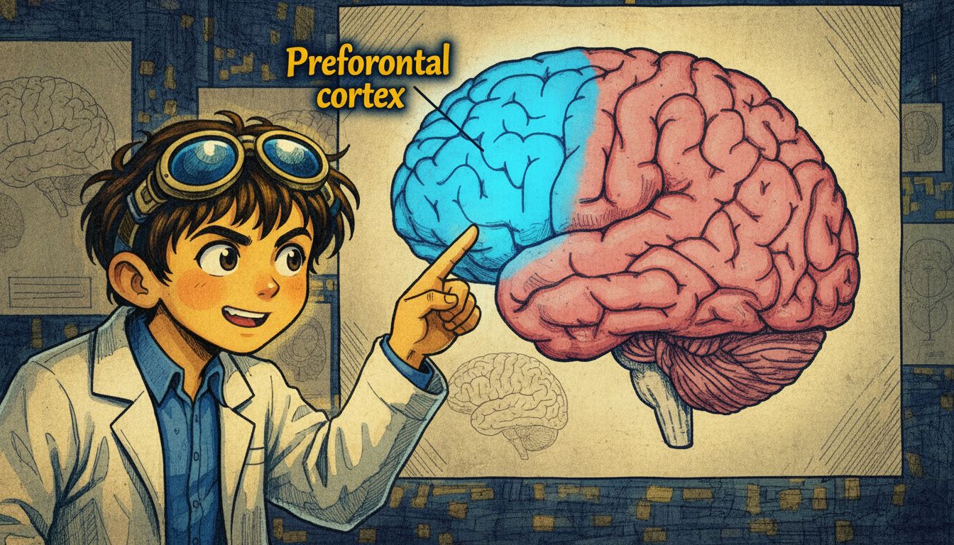 Diagram of the brain highlighting the prefrontal cortex — the region often mistakenly called a beauty center when it actually responds to all value judgments