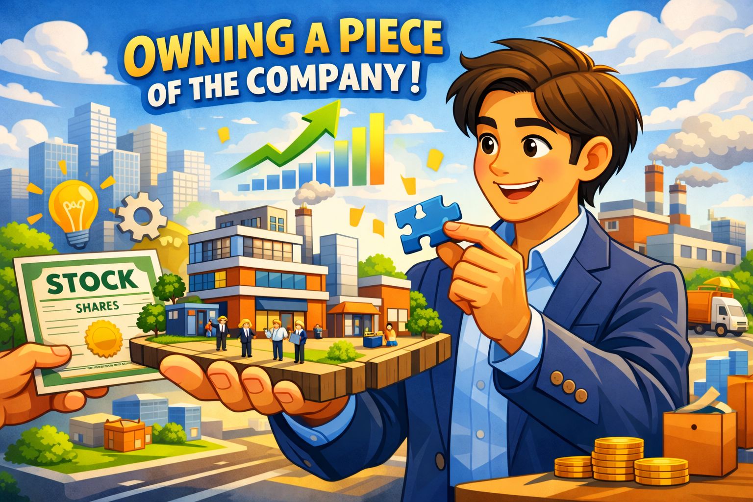 Illustration of buying a stock as owning a small piece of a company